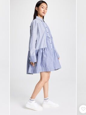 GANNI
Stripe Cotton Wide Mini Shirt Dress